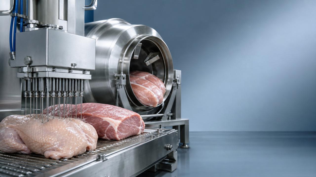 What meat marination systems improve yield without texture loss?