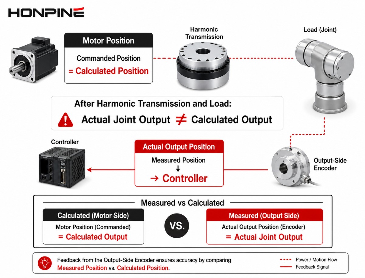 Vergleich der Motorposition mit der tatsächlichen Ausgangsposition des Robotergelenks mithilfe der Dual-Encoder-Rückmeldung