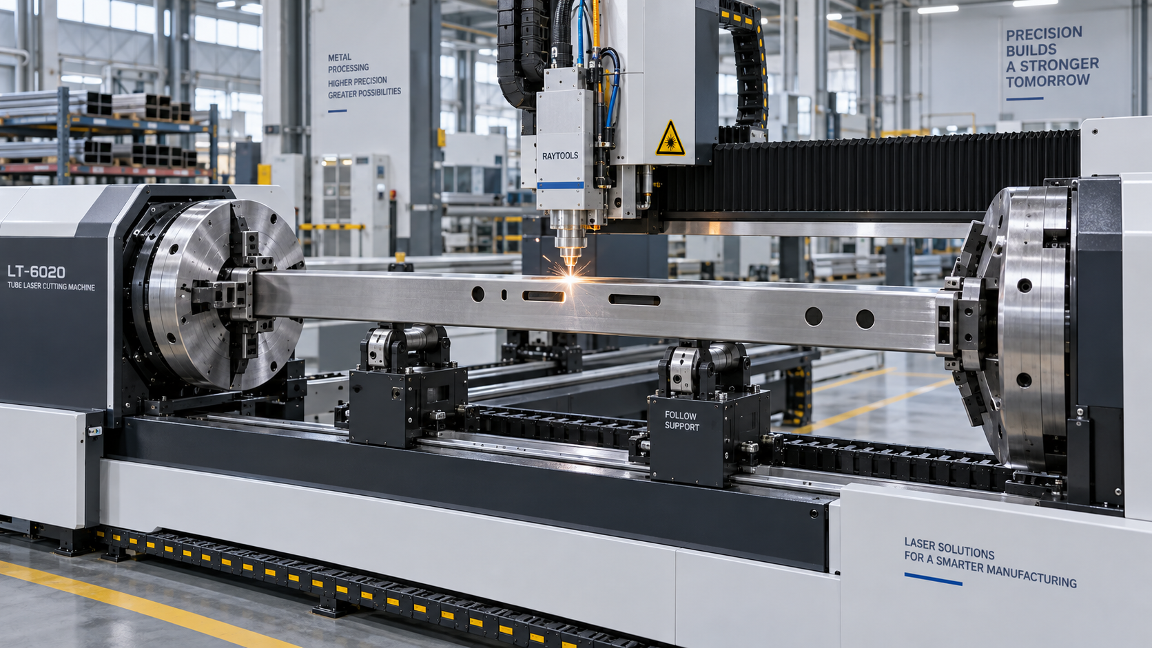 When does a laser cutting machine for tubes need rotary chuck support?