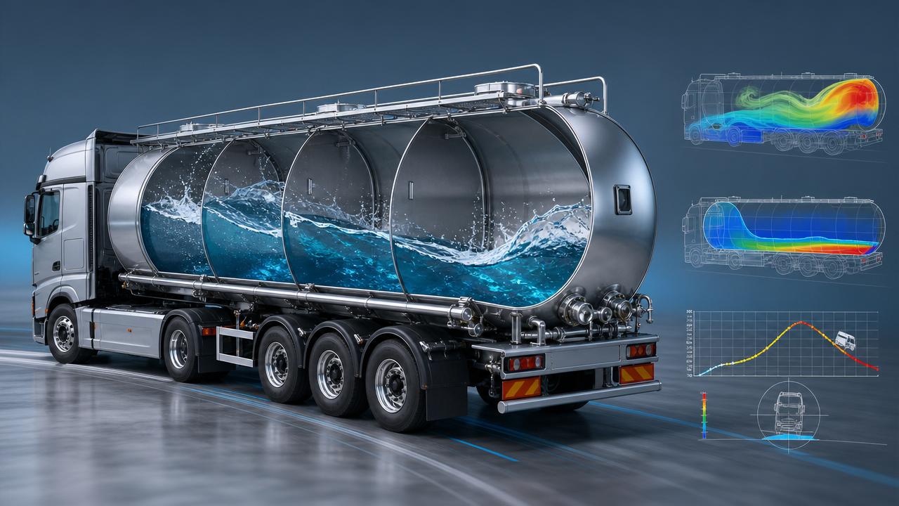 How CFD Simulations Improve Tanker Truck Design for Slosh Control and Rollover Risk
