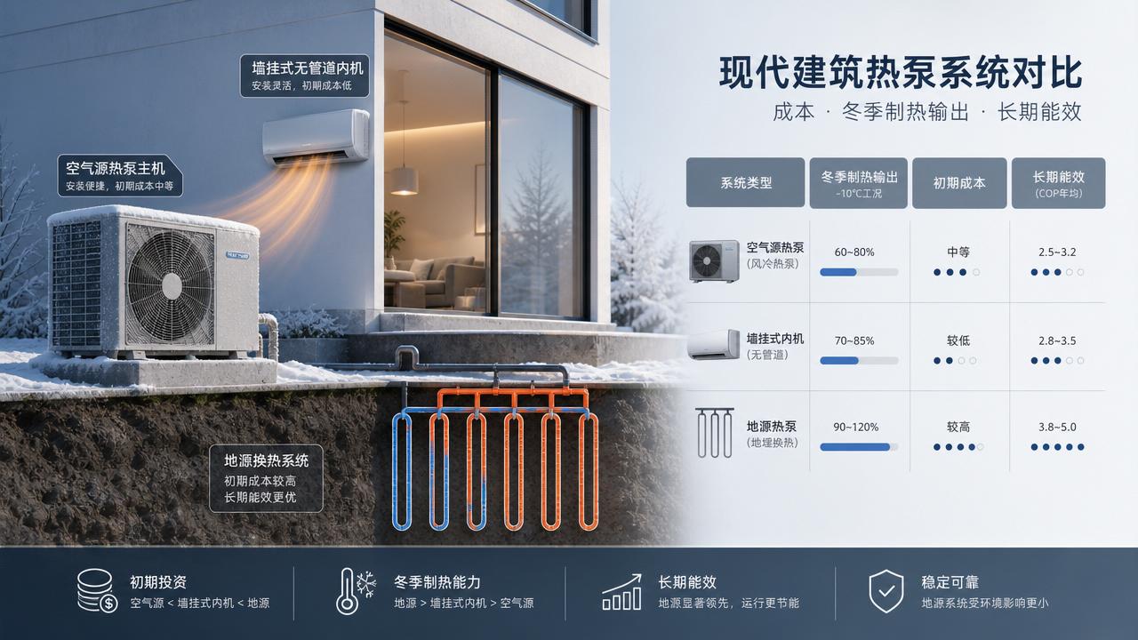 How heat pump systems compare on cost and winter output