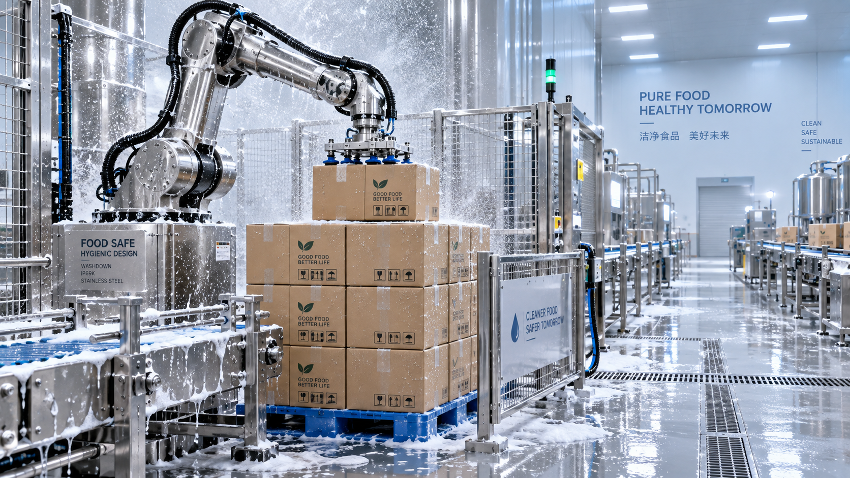 When stainless steel palletizing robots are necessary for washdown lines