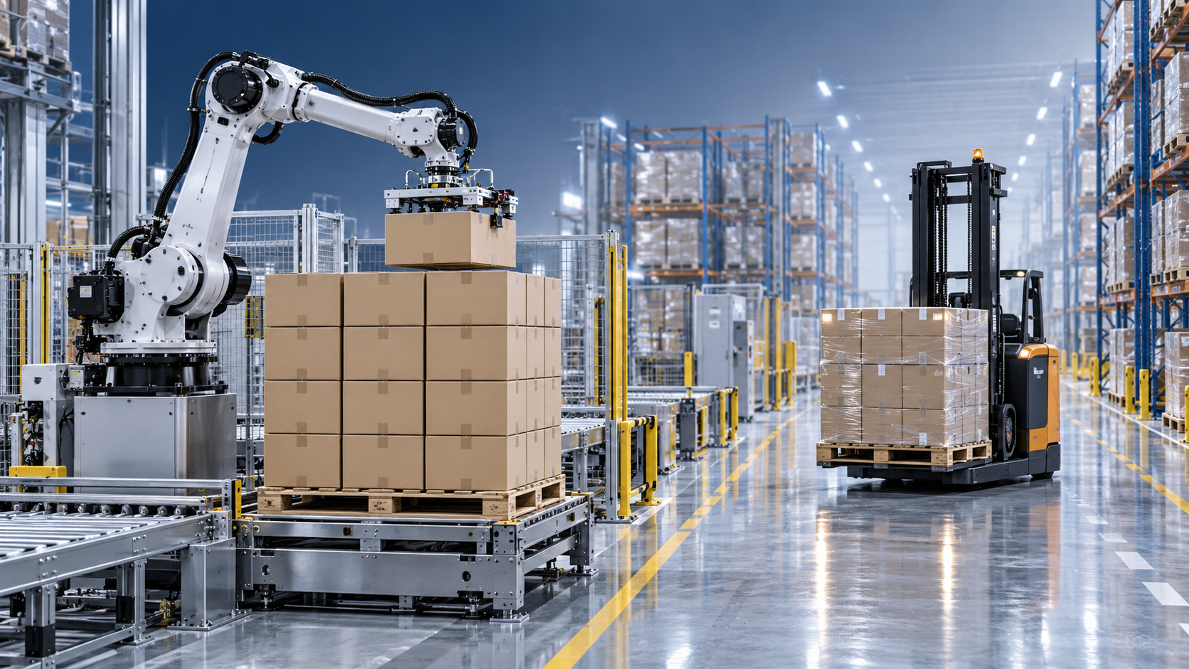 Palletizing robots vs forklifts: which lowers pallet-handling costs?