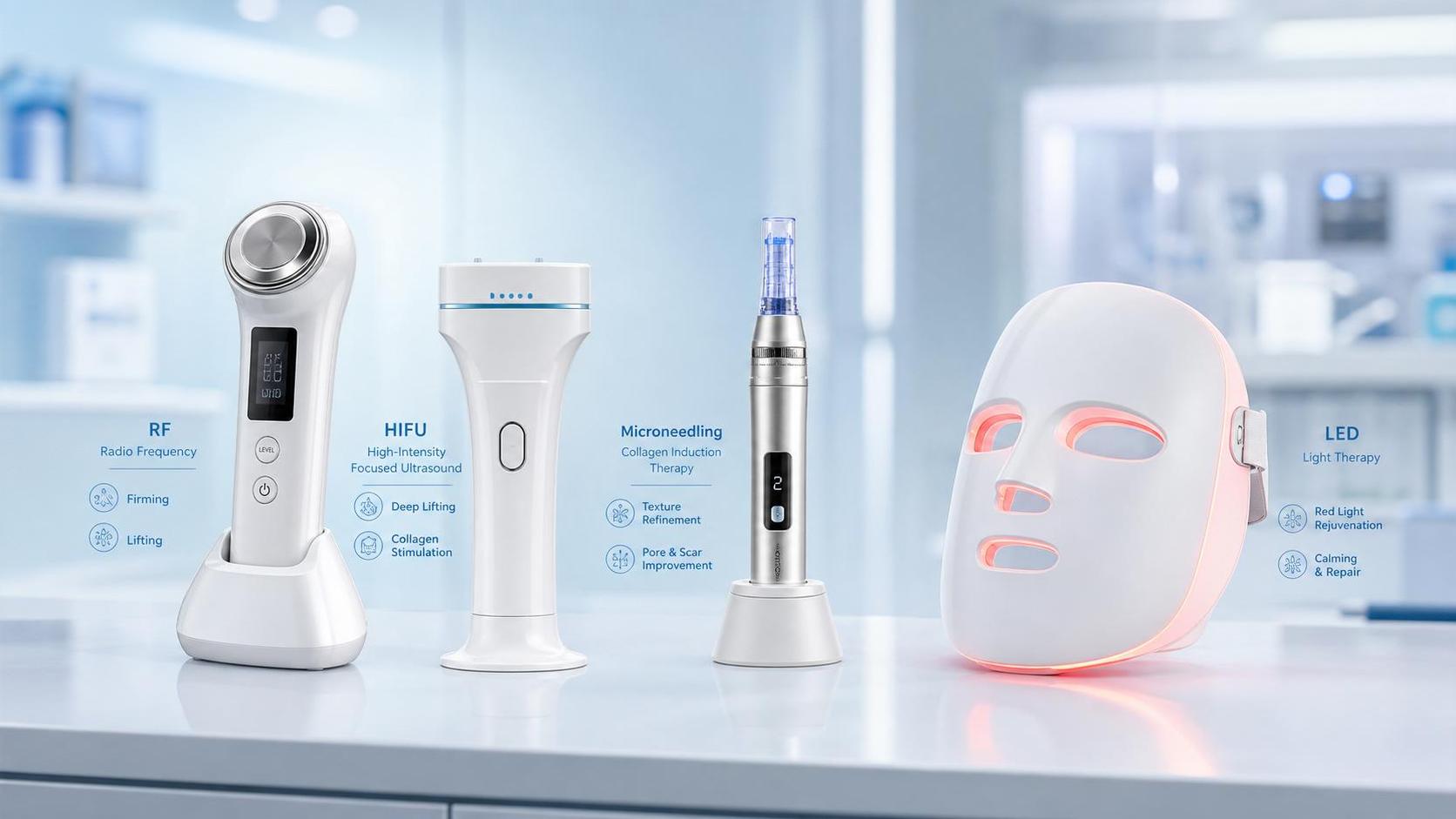 Collagen Stimulation Methods Compared: RF, HIFU, Microneedling, and LED for Skin Rejuvenation