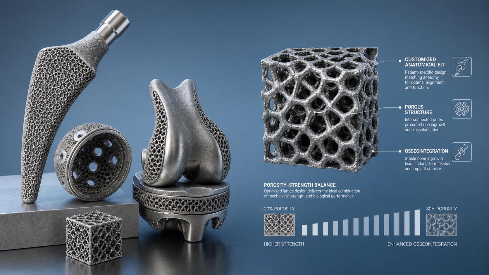 3D Printed Porous Implants Custom: Design Limits and Osseointegration Trade-Offs