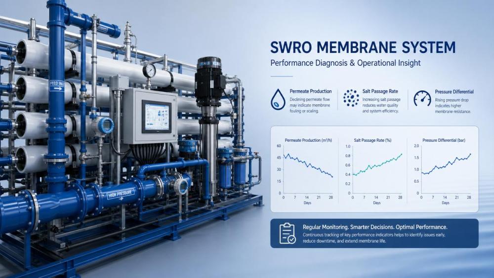 When SWRO membranes lose efficiency, what should you check