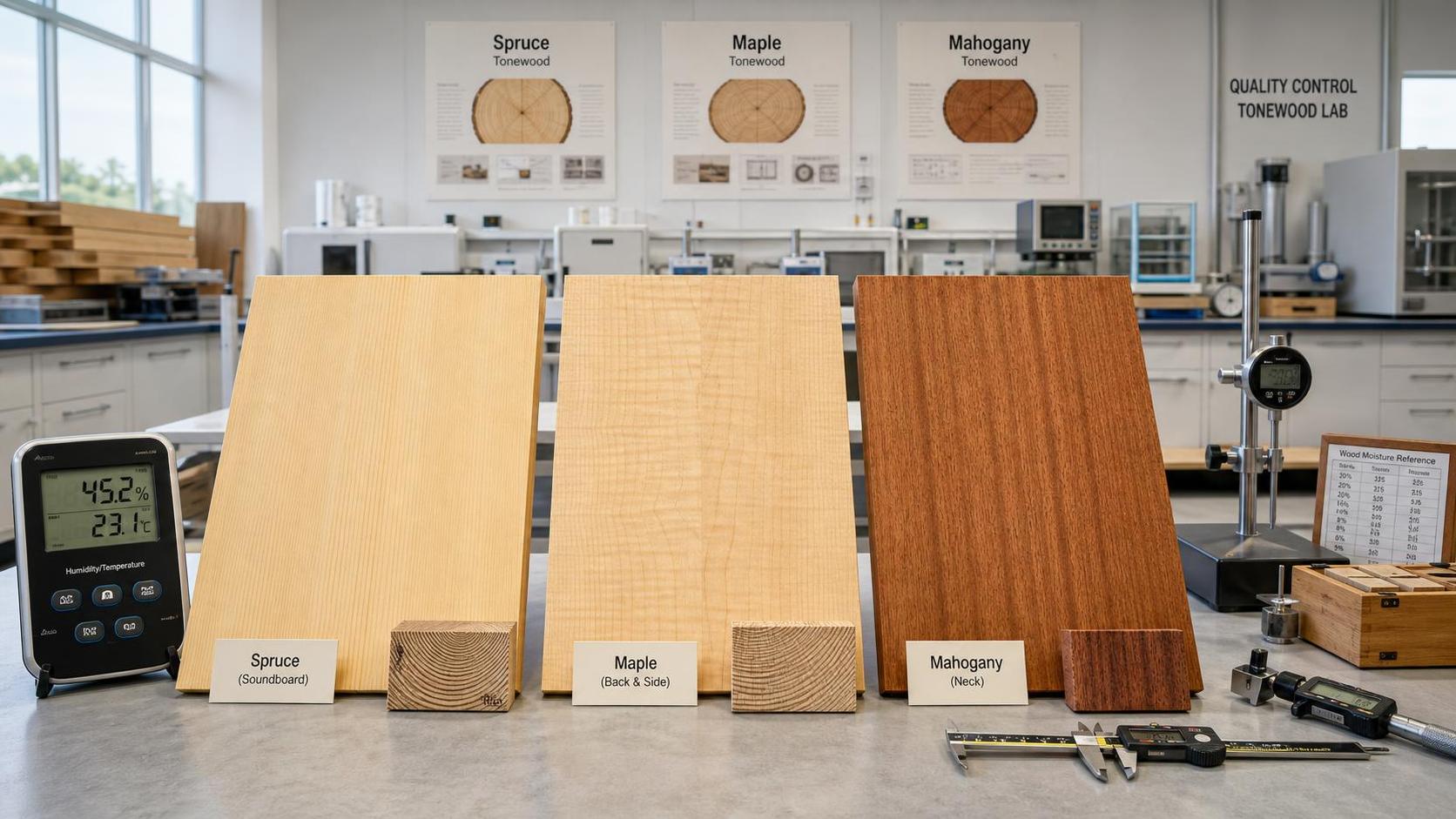 Premium Tonewood Selection: How Grain, Density, and Moisture Shape Guitar Tone