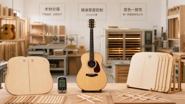 How does solid wood guitar manufacturing affect tonal consistency?