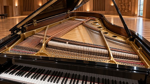 How do musical acoustics materials shape a piano’s tonal character?