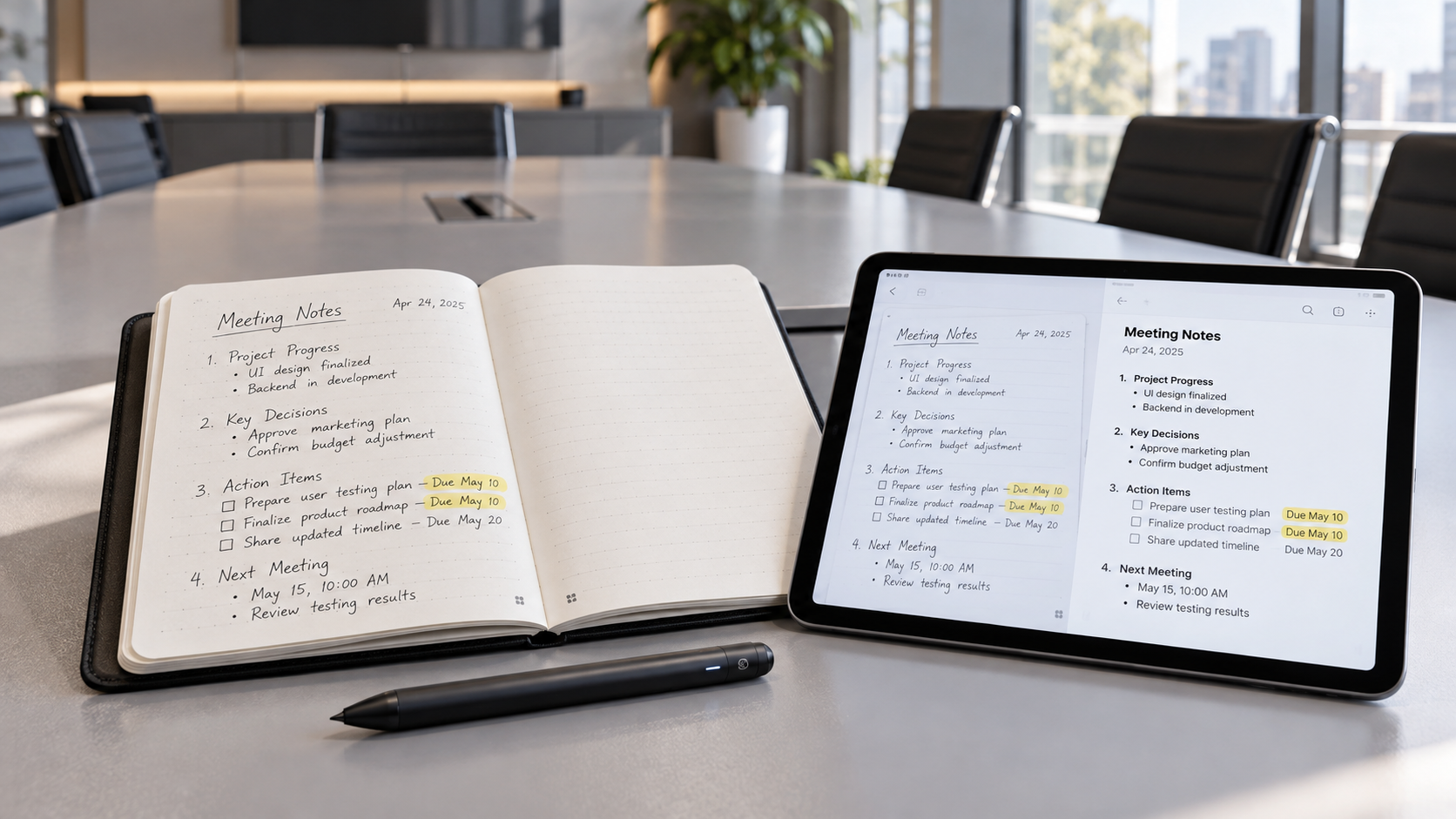 Can a smart writing system for offices make meeting notes searchable?