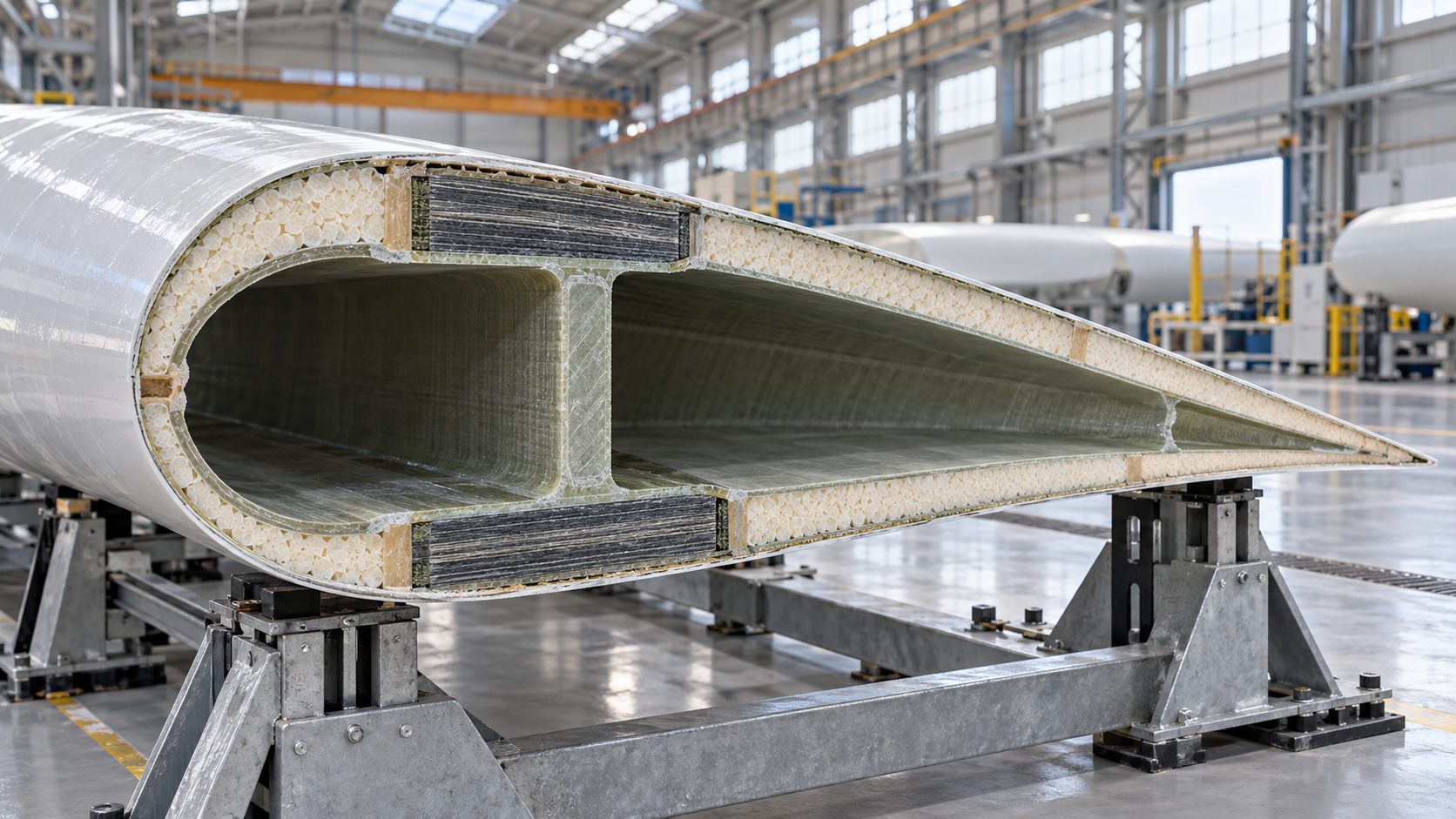 Which wind turbine blade material properties control tip deflection?