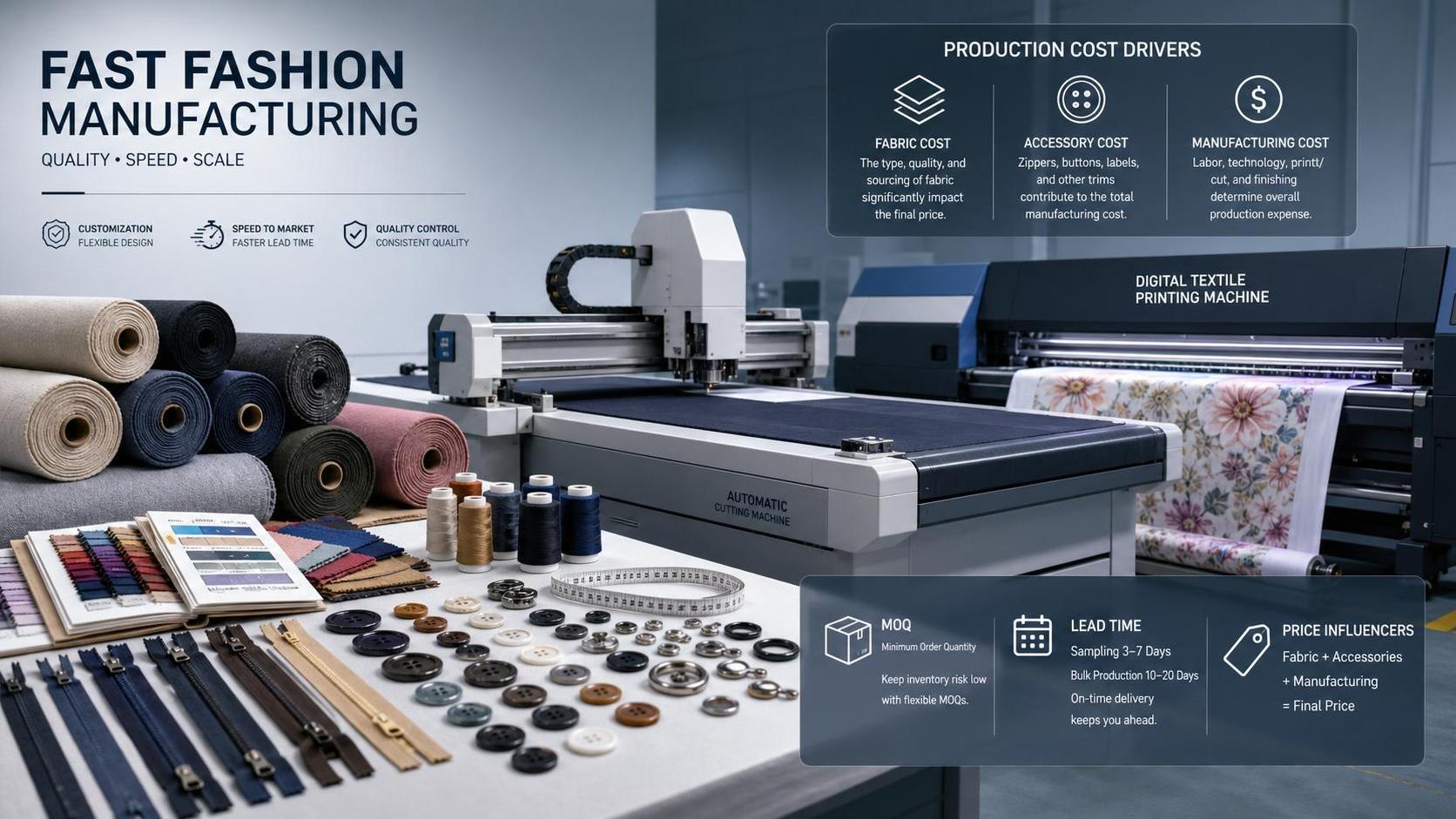 What Drives Fast Fashion Textile Manufacturing Price: MOQ, Lead Time, Fabric, and Trim Costs