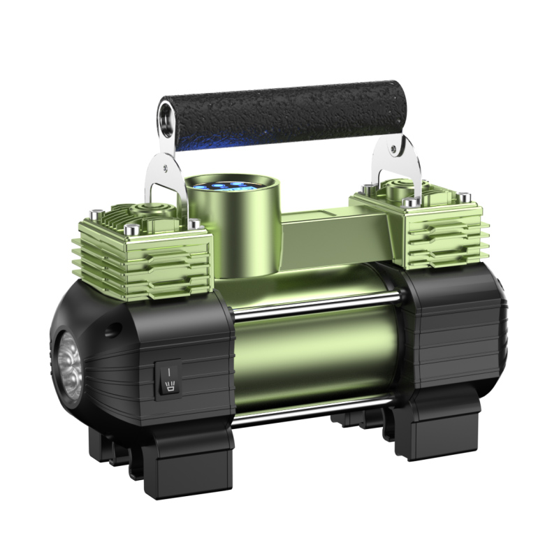 Wholesale New Intelligent Green Metal  Dual Cylinder Handheld Air Compressor Inflate Deflate LED Light For Off-road And Outdoor Travel MP-519GR