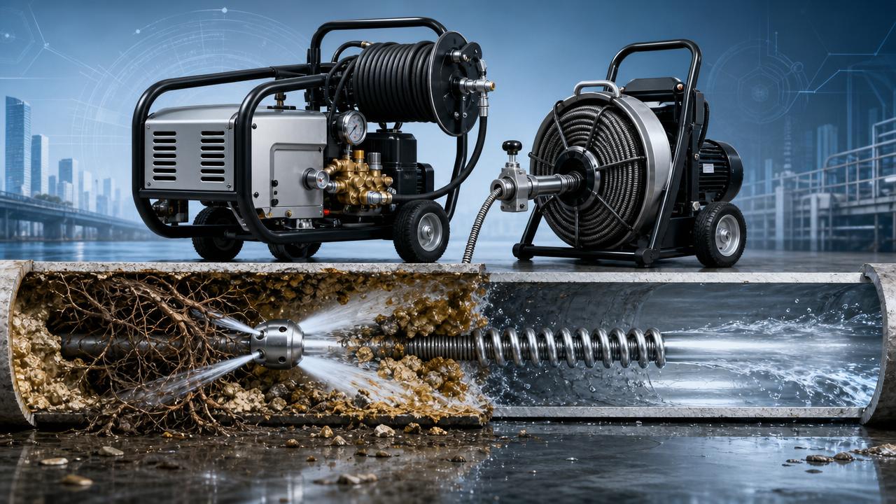 High-pressure water jets or augers for tough blockages