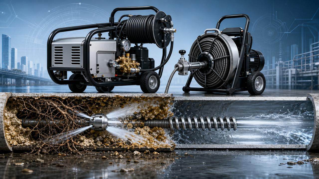 High-pressure water jets or augers for tough blockages