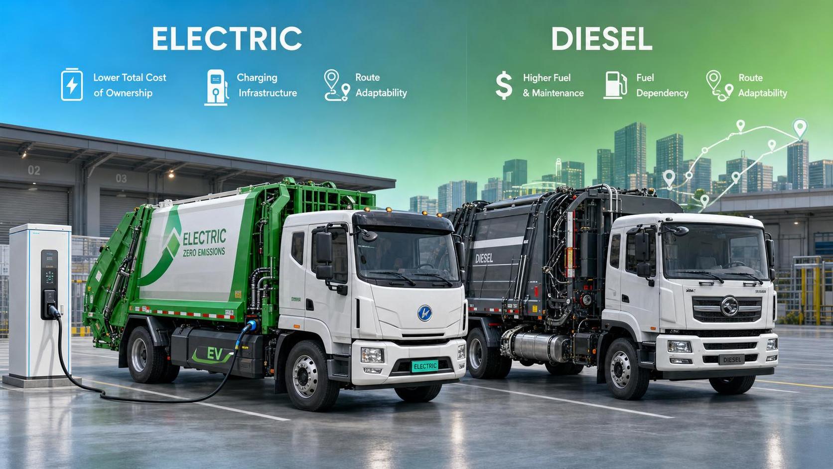 Electric Sanitation Trucks vs Diesel Fleets: Total Cost, Charging, and Route Fit
