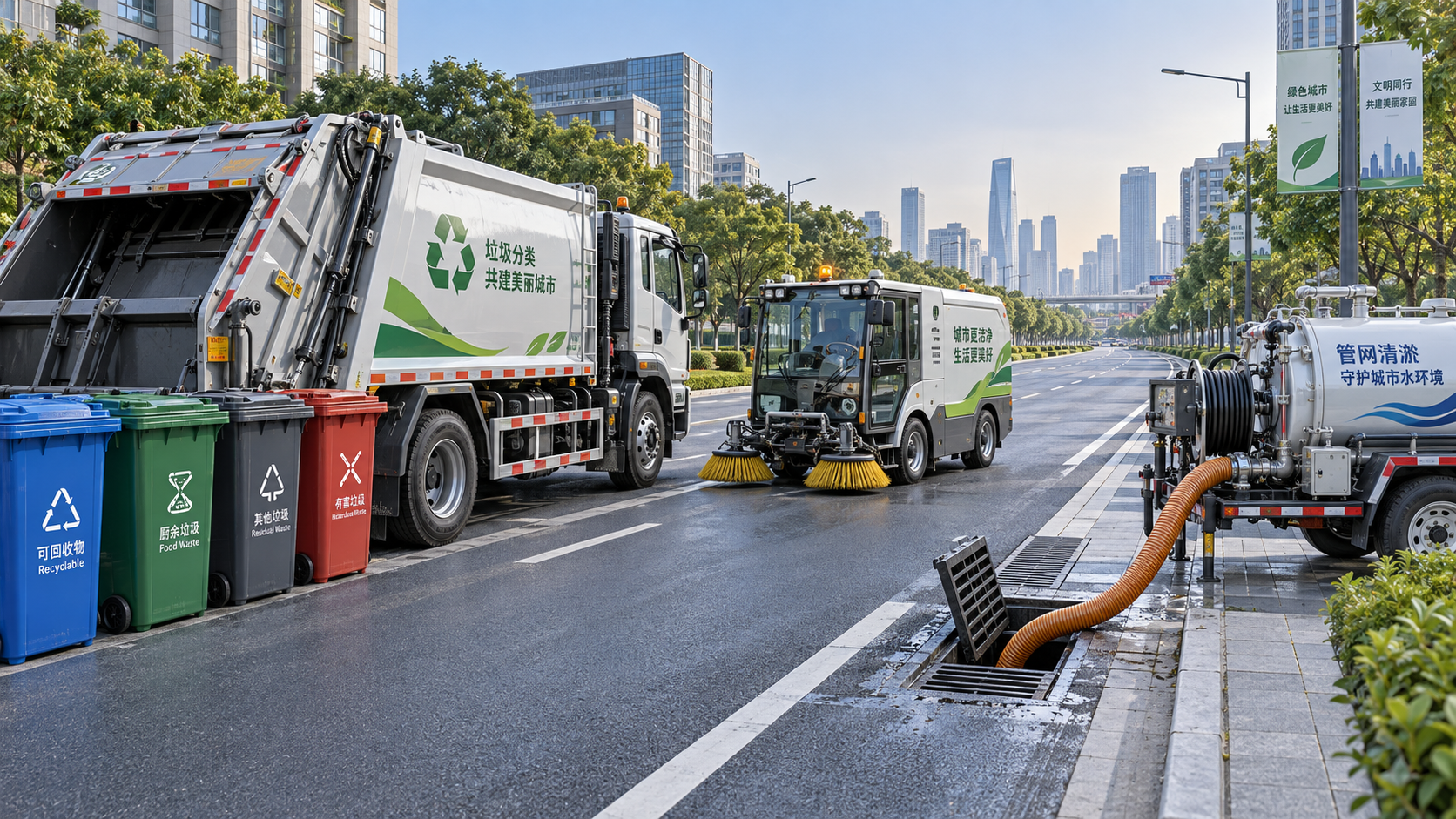 Planning Urban Sanitation Systems for City Districts: Waste, Streets, and Drainage