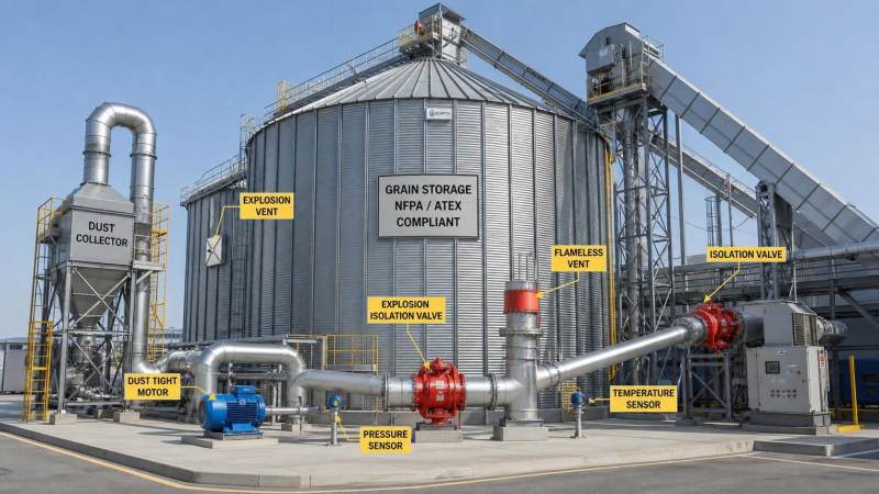 How to Evaluate Explosion Prevention Systems for Grain Silos Under NFPA and ATEX Requirements