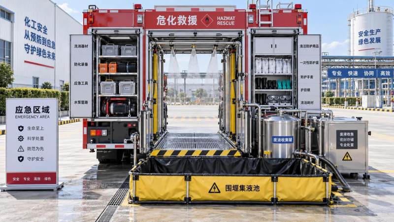 When does a hazmat rescue truck need a dedicated decontamination area?