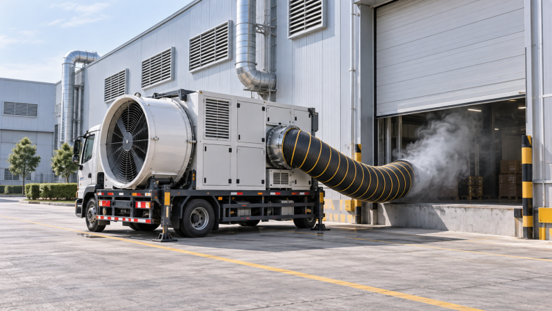When does a mobile smoke exhaust vehicle outperform fixed ventilation?