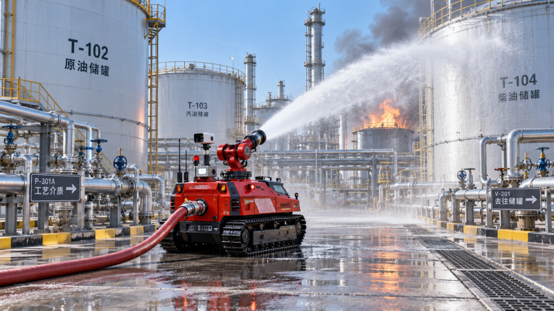 When is an unmanned firefighting vehicle needed in explosion-risk fires?