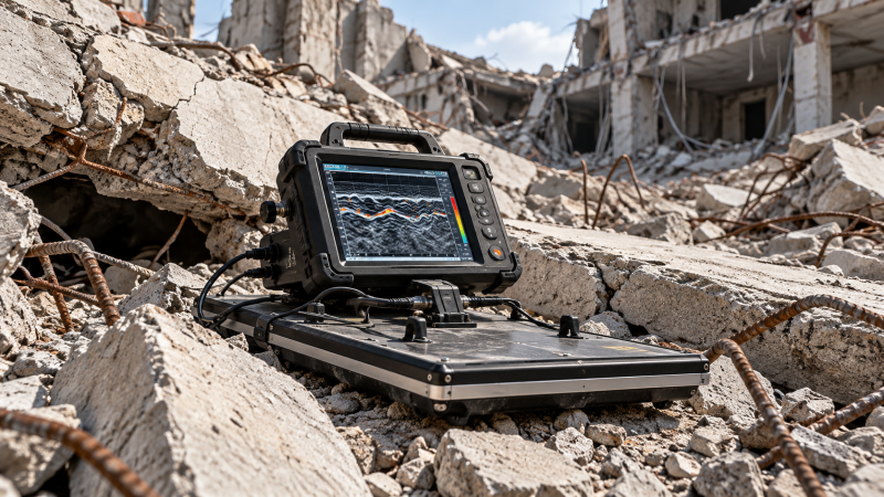 How does UWB rescue sensor technology detect people under rubble?
