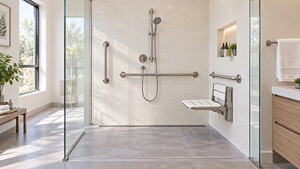 What makes a walk-in shower safe in accessible bathroom design?