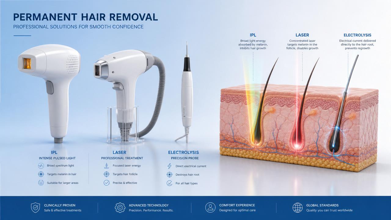 Permanent Hair Removal Methods Compared: IPL, Laser, and Electrolysis Explained
