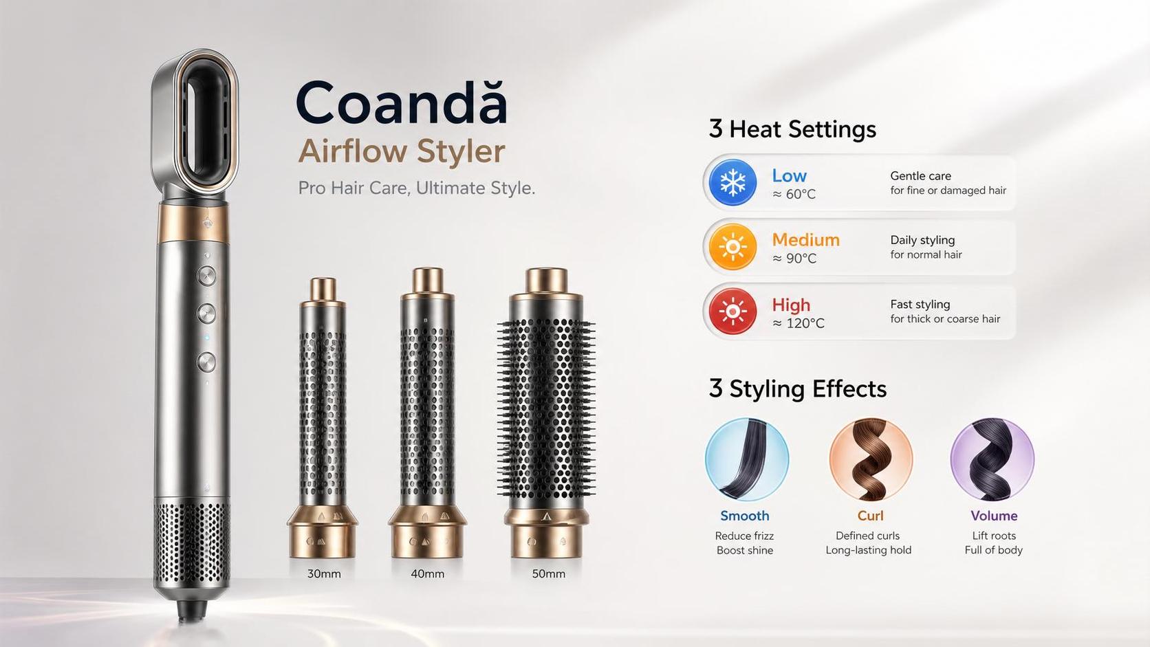How to Choose a Coanda Airflow Technology Styler by Barrel Size, Heat Control, and Hair Type