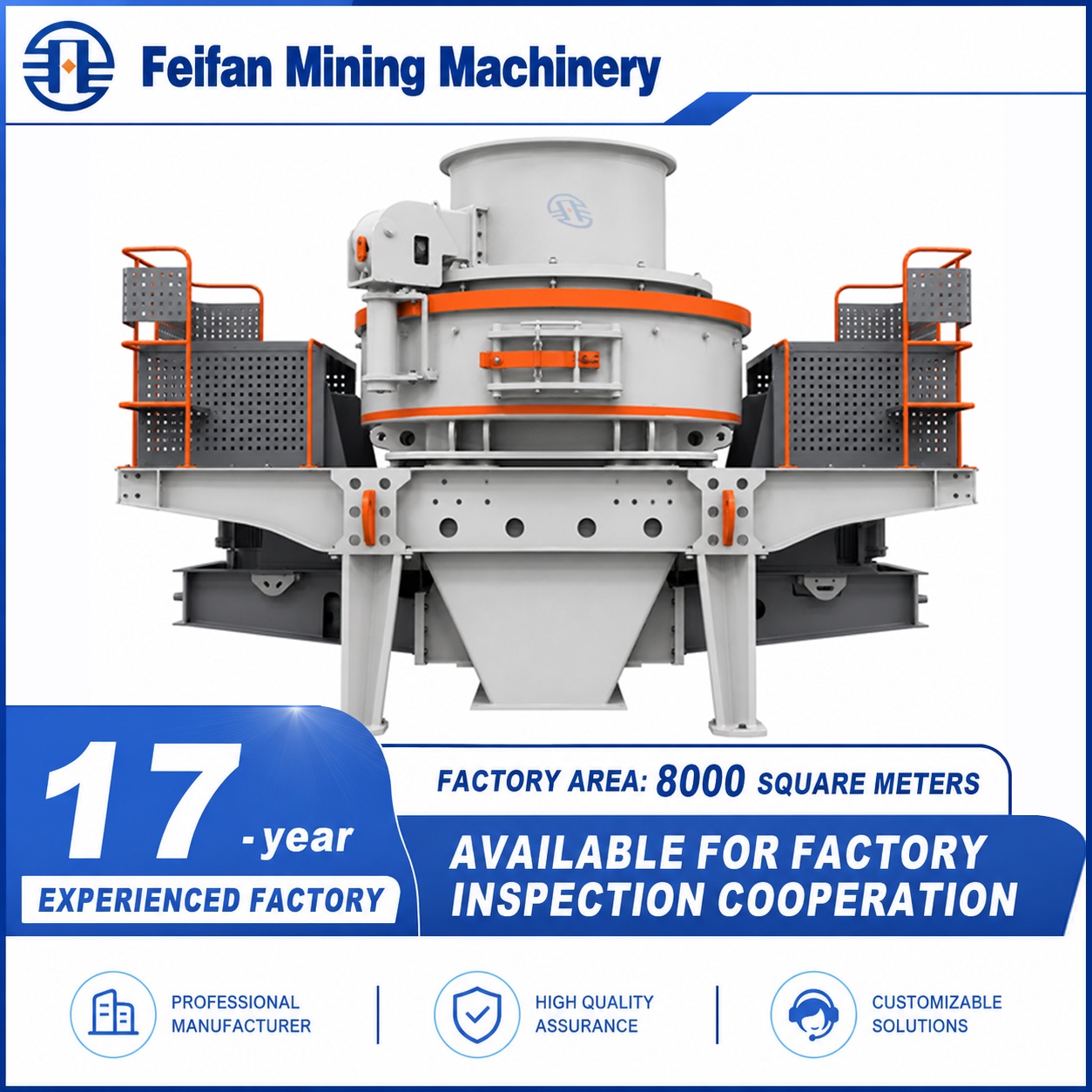 FEIFAN Integrated Vibration Monitoring 2VSI-15 With Open Rotor And Dual Modes For Multi Specification Manufactured Sand Production VSI Crusher