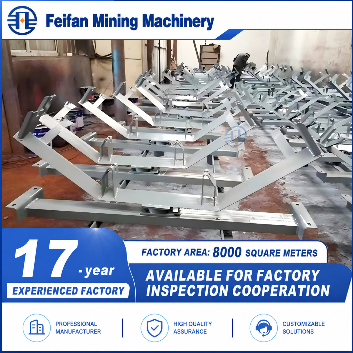 FEIFAN OEM Customizable Polyurethane And Rubber Coated Conveyor Idler Roller For Sand Gravel Production Line Belt Conveyor Parts