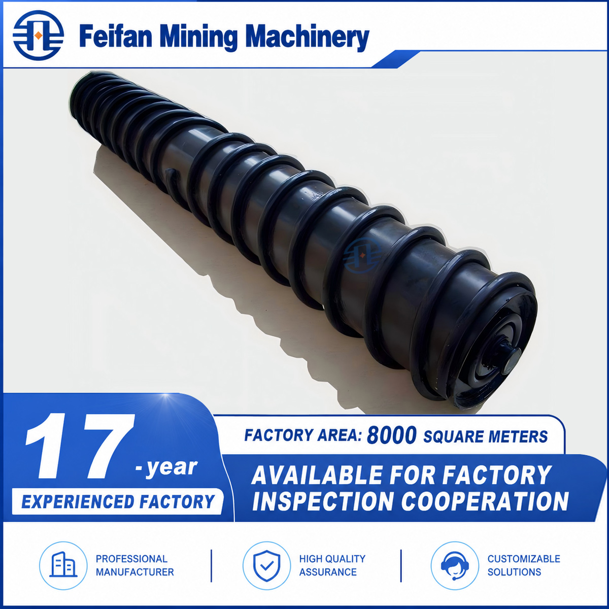 FEIFAN OEM Customizable Polyurethane And Rubber Coated Conveyor Idler Roller For Sand Gravel Production Line Belt Conveyor Parts