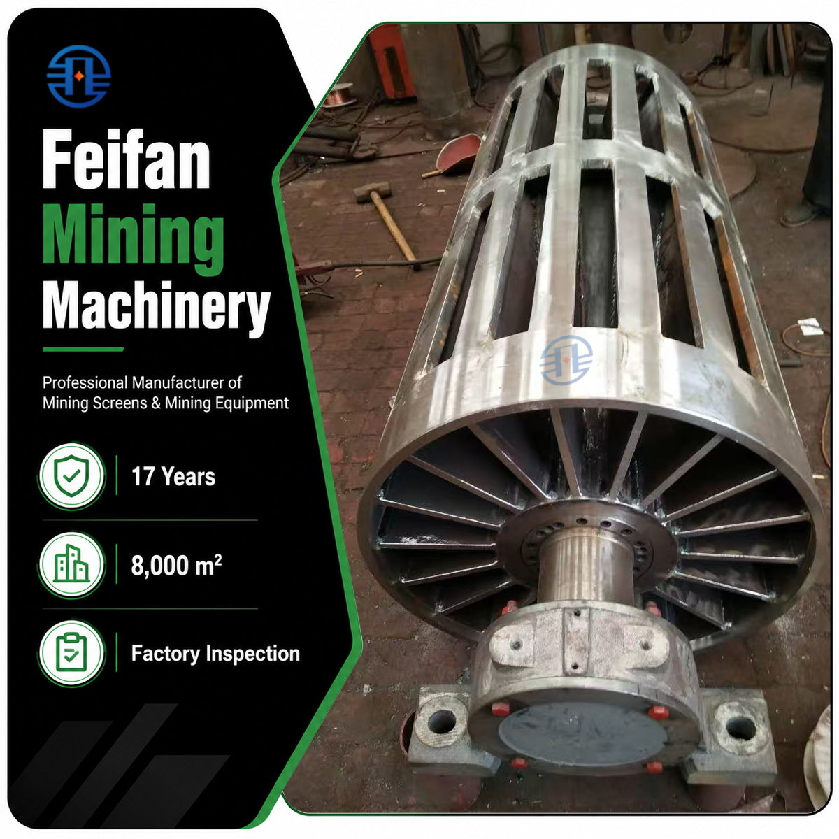 FEIFAN OEM Customizable Polyurethane And Rubber Coated Conveyor Idler Roller For Sand Gravel Production Line Belt Conveyor Parts