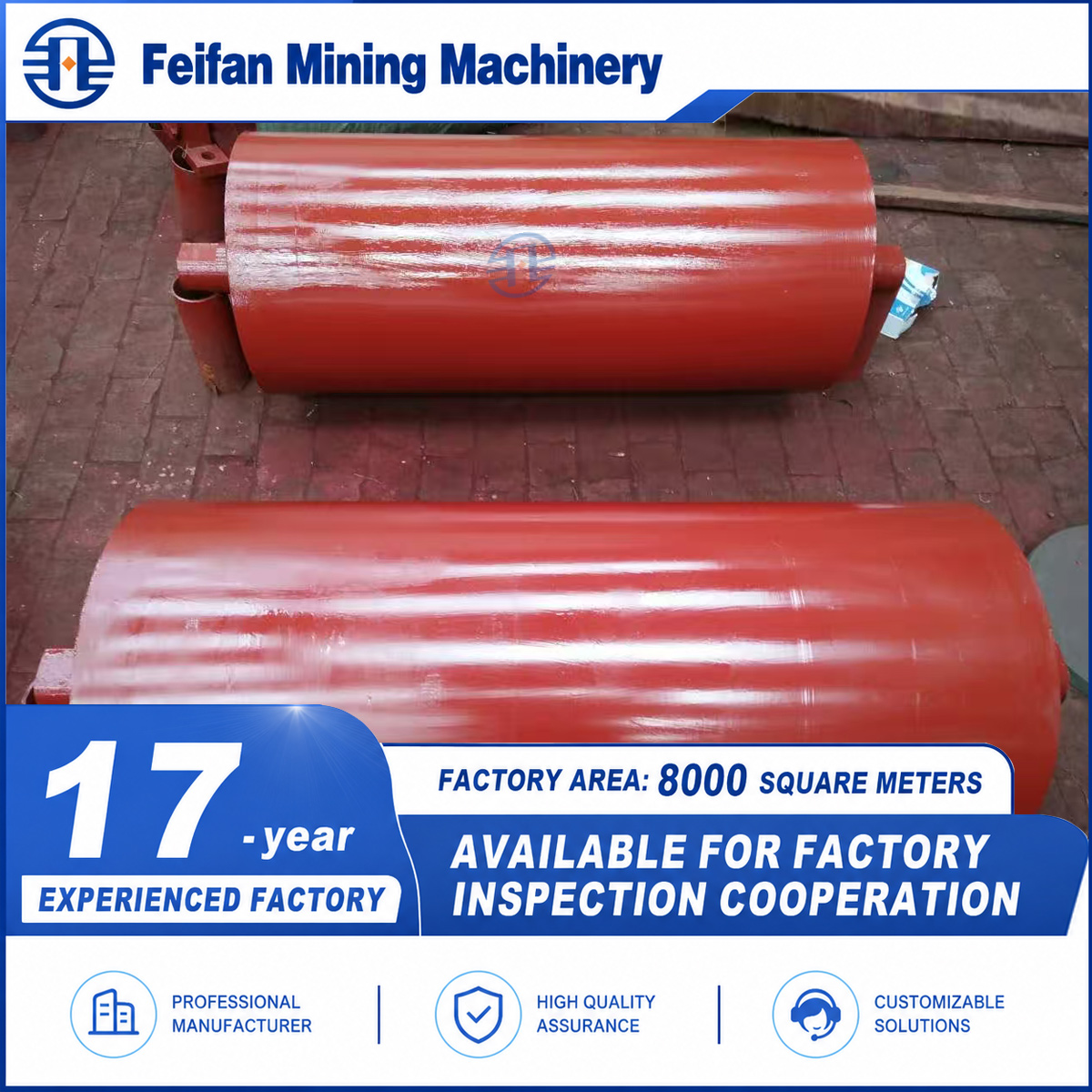 FEIFAN OEM Customizable Polyurethane And Rubber Coated Conveyor Idler Roller For Sand Gravel Production Line Belt Conveyor Parts