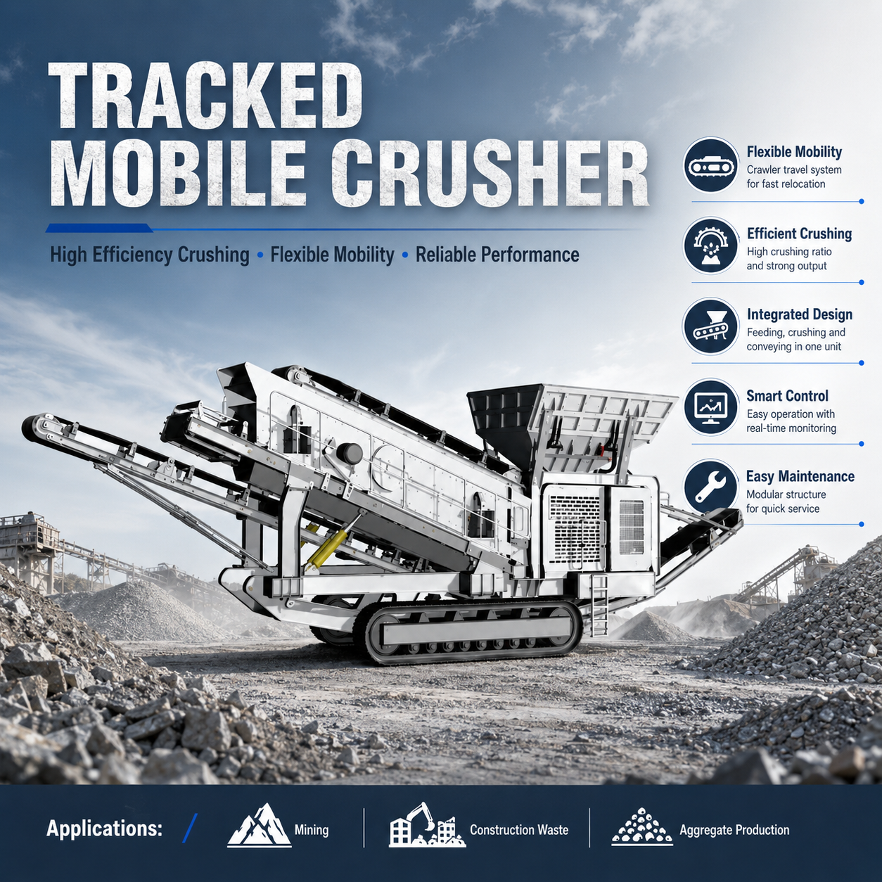 Durable Track Mounted Crushing Screening Equipment For Hard Rock Quarry Production Mobile Crushing Plant