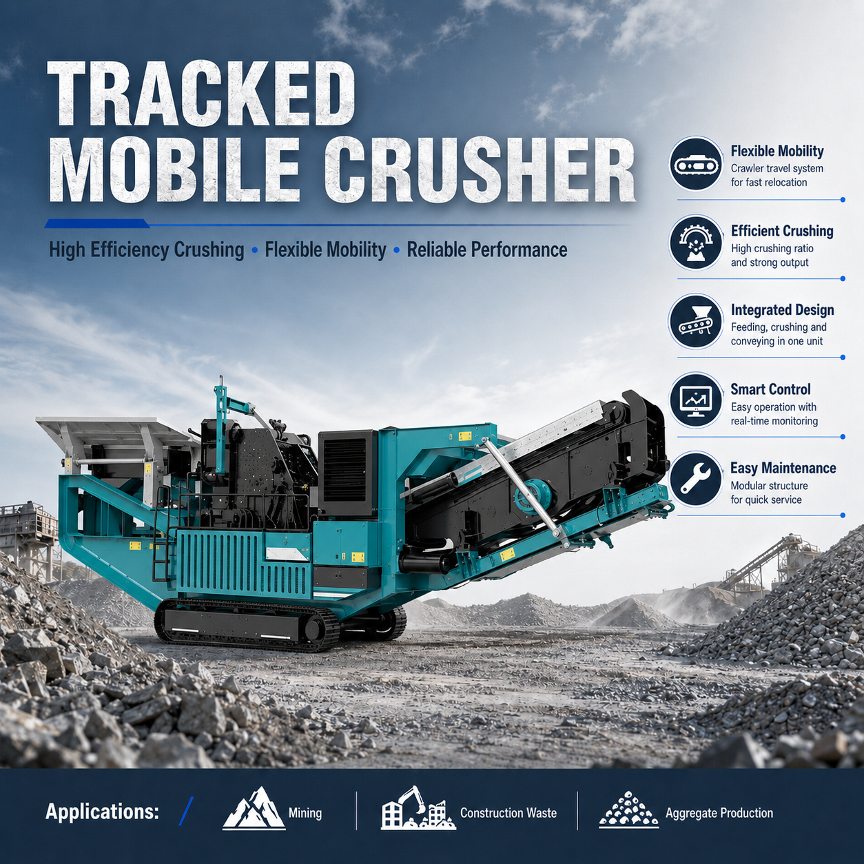 FEIFAN OEM Track Mounted Mobile Crushing Equipment for Quarry Aggregate Production with Flexible Mobility and Reduced Transportation Cost Tracked Mobile Crushing Plant
