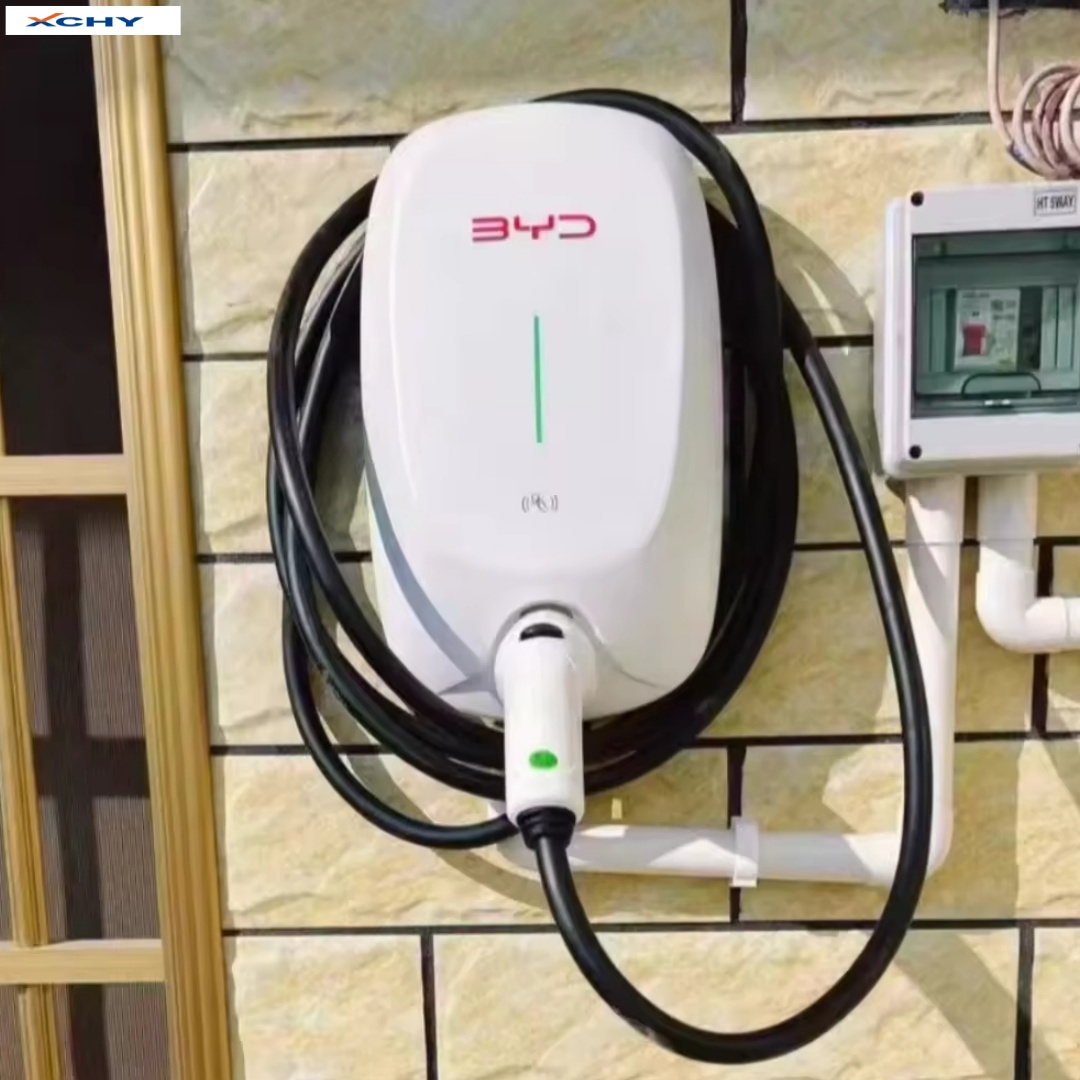 شاحن سيارة كهربائية BYD أصلي 7KW، شاحن سيارة كهربائية منزلي جديد، مع ملحق قارئ بطاقات بواجهة CCS.