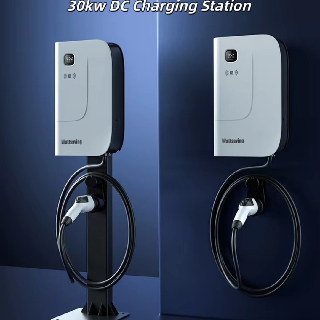 Wattsaving HQ30 Neo 30kW 80A 380V شاحن سريع بالتيار المستمر, صندوق شحن ذكي مثبت على الحائط مع التحكم عبر التطبيق, مناسب للمركبات الكهربائية (أبيض)