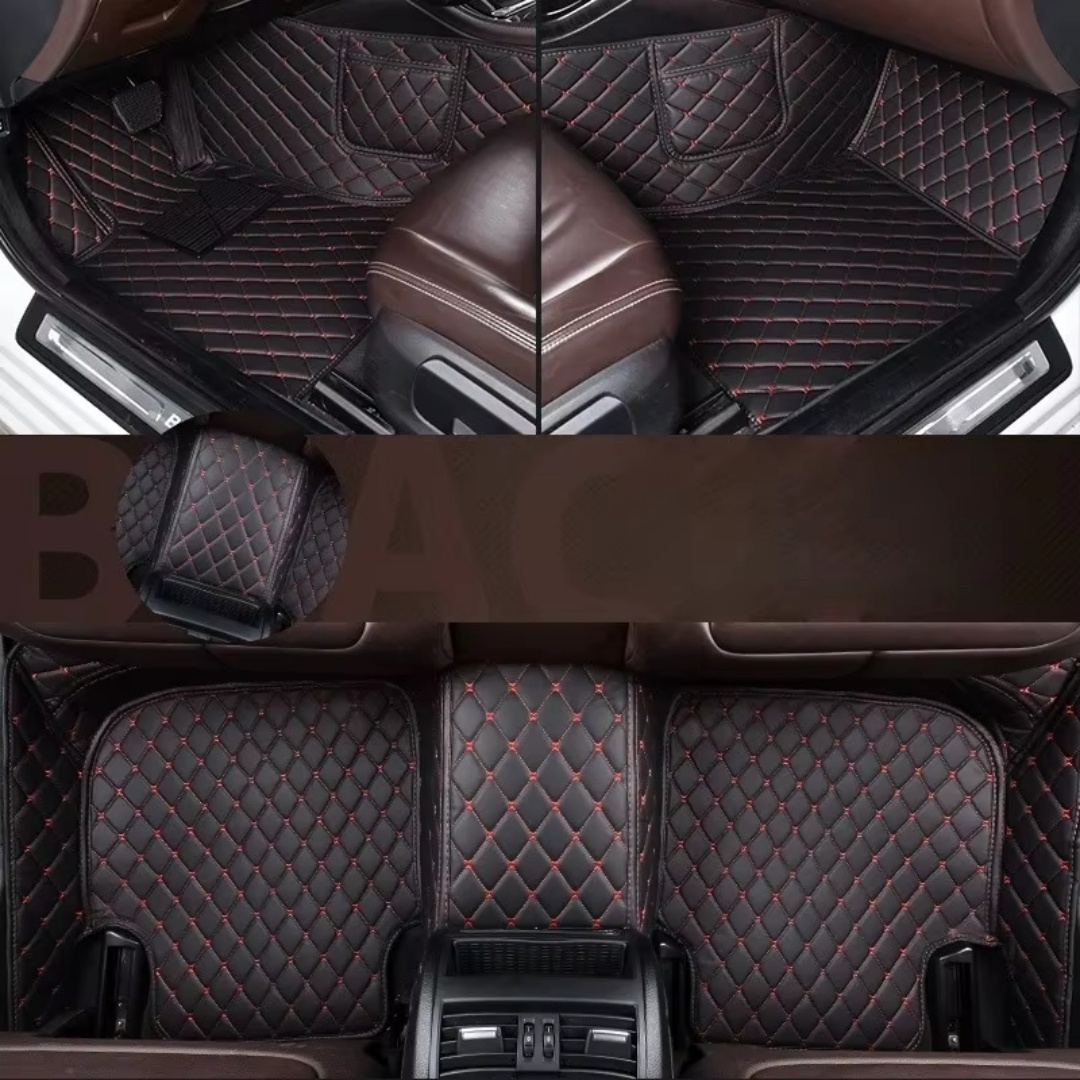 Alfombrillas de coche de cobertura total con patrón de diamante de lino, adecuadas para tamaños estándar, universales, antideslizantes, fáciles de limpiar, juego completo.