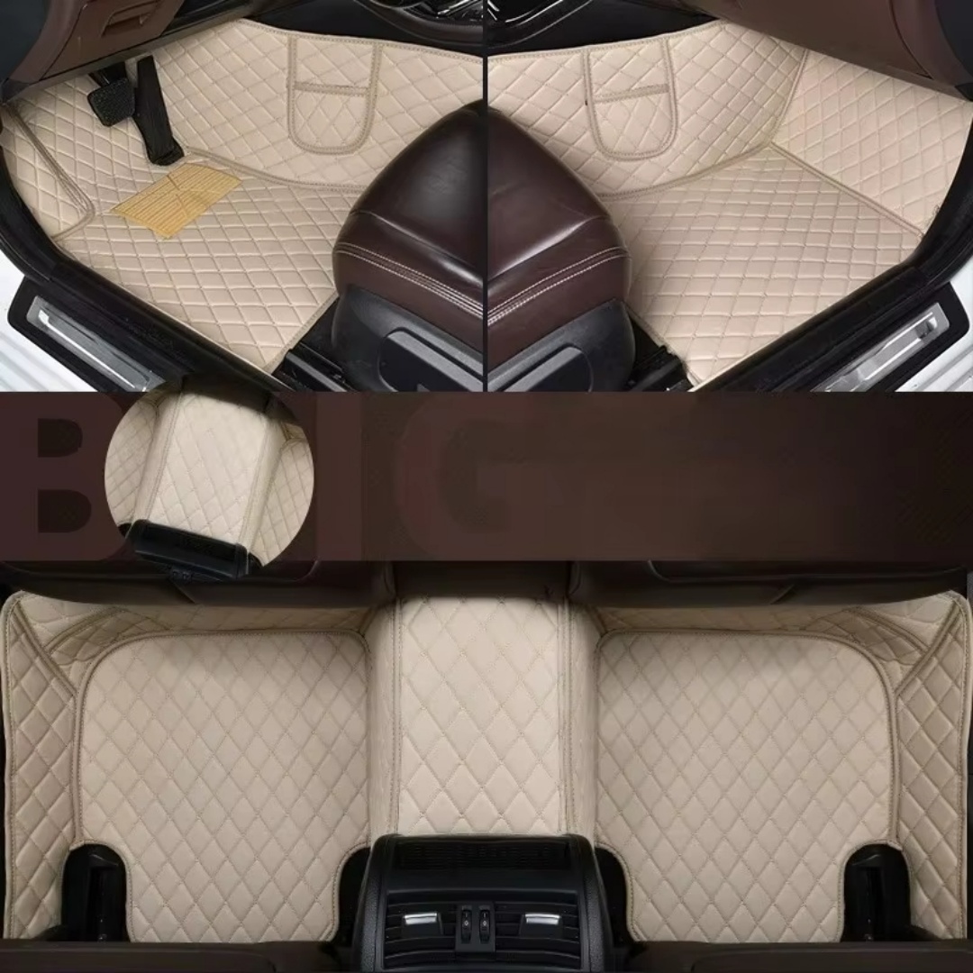 Alfombrillas de coche de cobertura total con patrón de diamante de lino, adecuadas para tamaños estándar, universales, antideslizantes, fáciles de limpiar, juego completo.