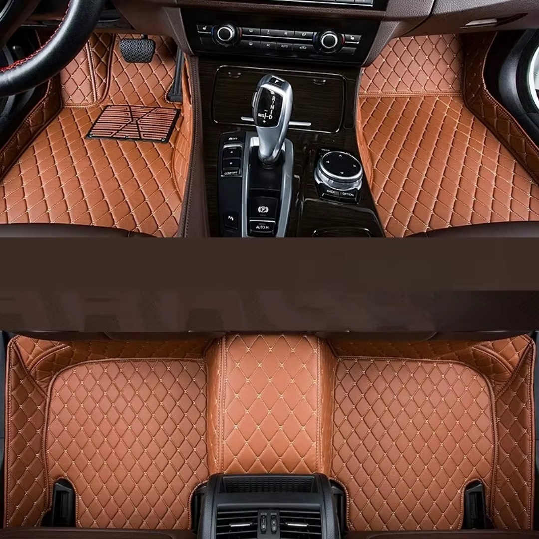 Alfombrillas de coche de cobertura total con patrón de diamante de lino, adecuadas para tamaños estándar, universales, antideslizantes, fáciles de limpiar, juego completo.