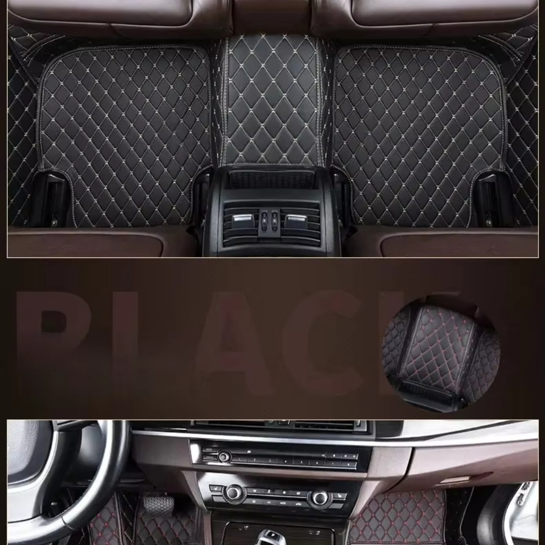 Alfombrillas de coche de cobertura total con patrón de diamante de lino, adecuadas para tamaños estándar, universales, antideslizantes, fáciles de limpiar, juego completo.