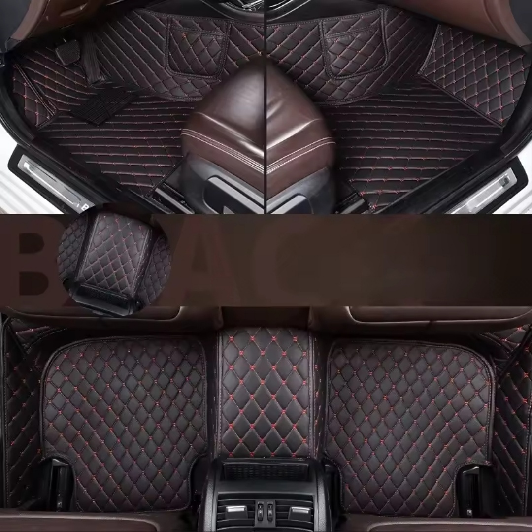 Alfombrillas de coche de cobertura total con patrón de diamante de lino, adecuadas para tamaños estándar, universales, antideslizantes, fáciles de limpiar, juego completo.