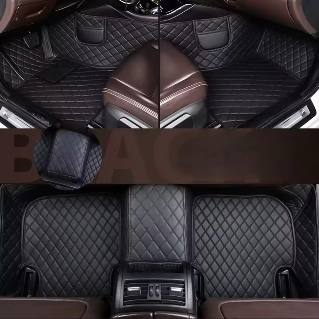 Alfombrillas de coche de cobertura total con patrón de diamante de lino, adecuadas para tamaños estándar, universales, antideslizantes, fáciles de limpiar, juego completo.