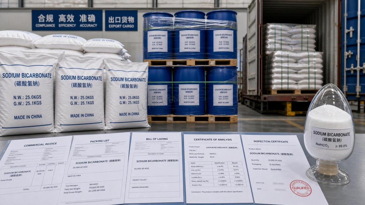 Natrium hydrogen carbonate مقابل sodium bicarbonate في مستندات التصدير