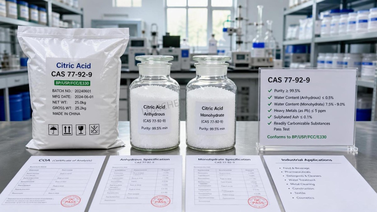 CAS 77-92-9: Lo que este identificador indica a los compradores sobre la pureza y el uso del ácido cítrico