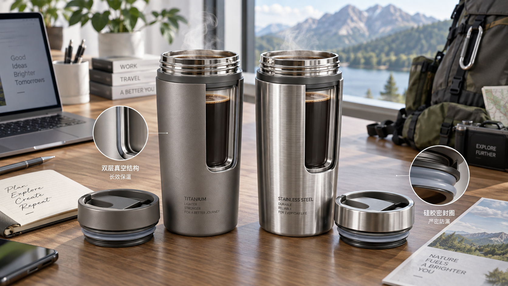 Does a titanium coffee mug keep coffee hot longer than stainless steel?