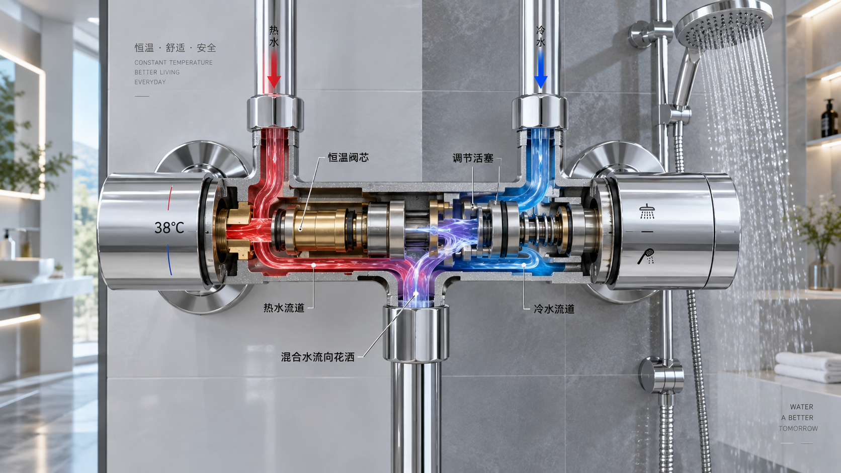 How anti-scald protection works in a thermostatic control valve