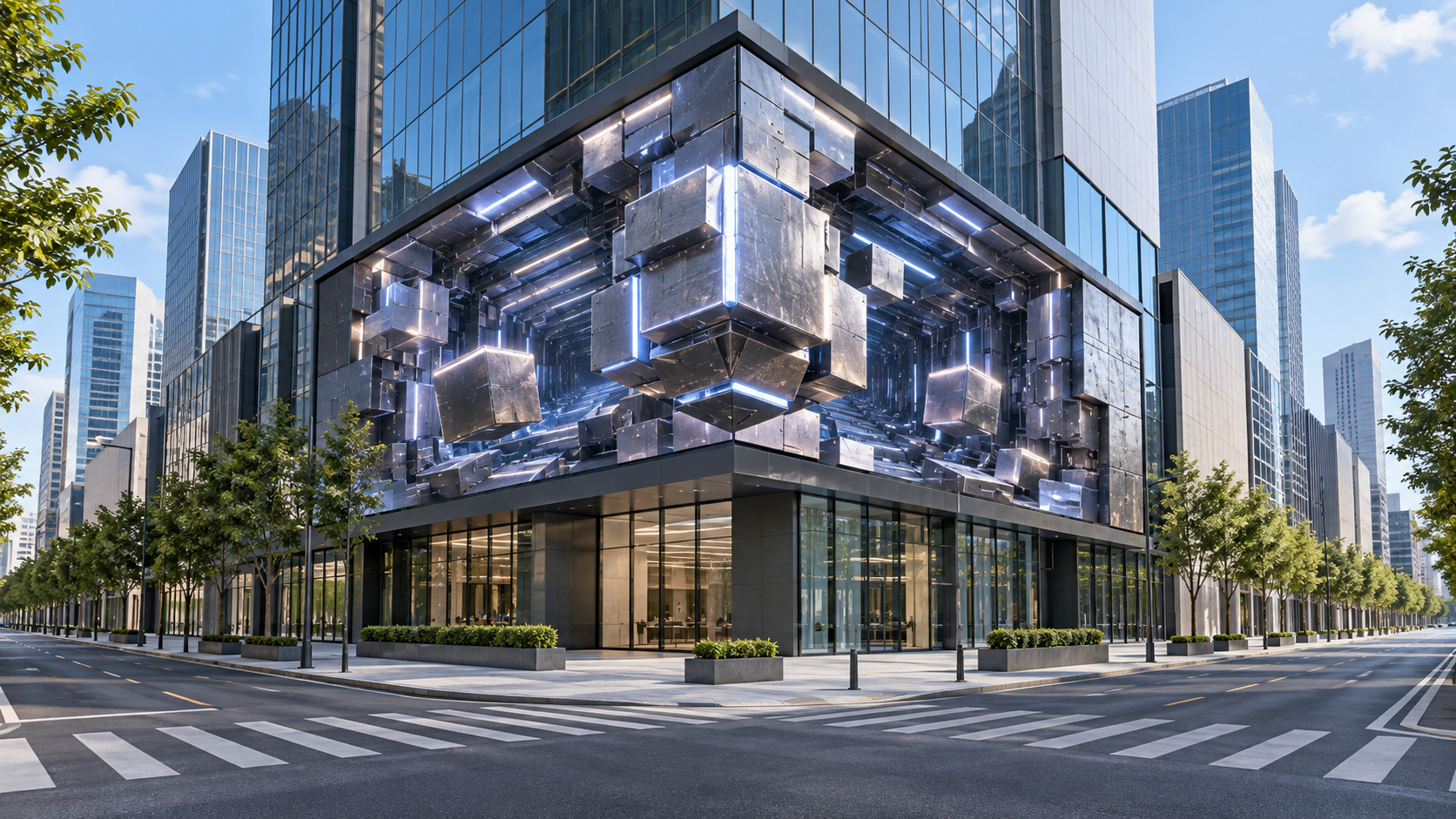 How Corner Naked-Eye 3D Displays Create Seamless Viewing from Two Streets