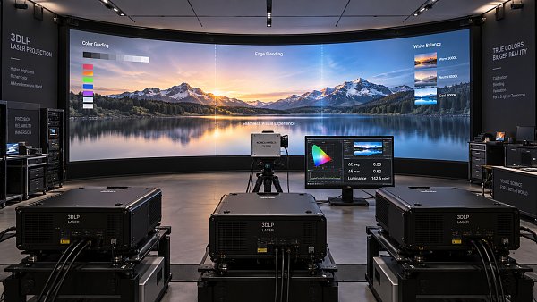 Color Management in 3DLP Laser Projection: Calibration for Multi-Projector Blending